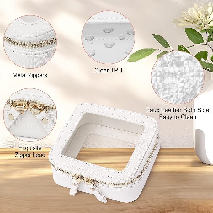 Pinkmik Clear Makeup Bag Waterproof Travel Case for Cosmetics and Toiletries Women's Purse Organizer and Clear Car Bag with Zipper (White, M+MINI) - Image 5