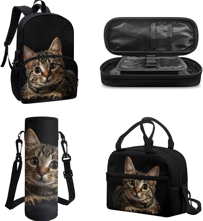 POLERO Cute Cat Backpacks for Cat Lovers Toddler Kindergarten School Bookbag Set 3D Print School Bags with Lunch Box for Girls Boys - Image 2