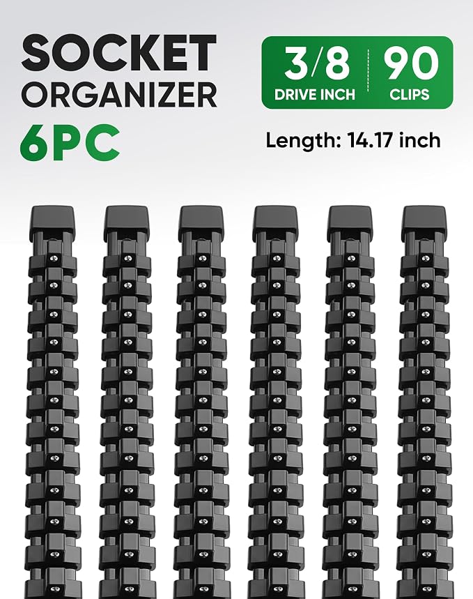 ALOANES 6PC ABS Socket Organizer, Socket Rails Fit 3/8 inch Drive | Portable Heavy Duty Socket Holders Hold up 90 Sockets for Toolbox Drawer Bags(Black) - Image 2