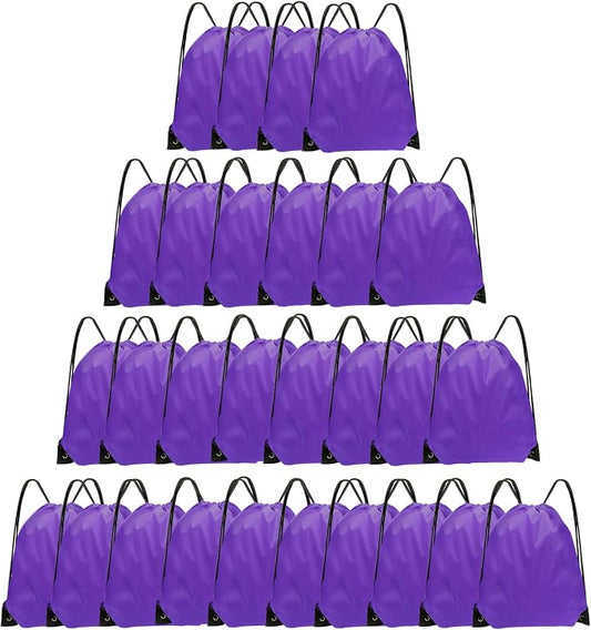 Grneric Drawstring Bags 28 PCS Drawstring Backpack Bulk String Backpack Cinch Bag Sackpack for Men Women Gym (Purple) by Grneric