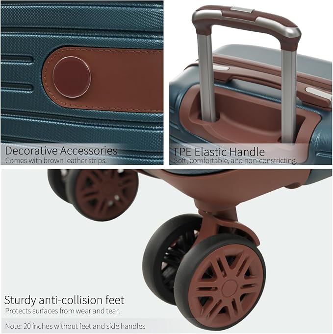 3 Piece Carry On Luggage Sets, 20 Inch Airline Approved Hard Shell Suitcase with TSA Lock & 360° Spinner Wheels, Travel Set with Duffel Bag for Women (Inky Blue) - Image 8