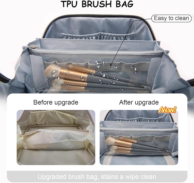 BOYATU Travel Makeup Bag Cosmetic Bags for Women: Large Capacity 3 Pcs Set Make up Bag with Compartments - Waterproof Vegan Leather Toiletry Organizer Bags with Handle (L09 Beige) - Image 4