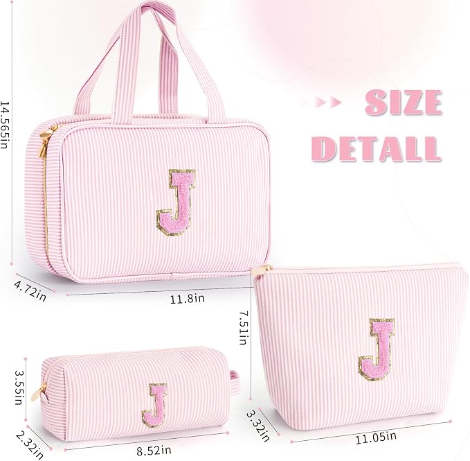 Gifts for Teen Girls Women - Travel Hanging Toiletry Bag & Makeup Bag - Personalized Initial Cosmetic Bag | Birthday Gift for Girl Trendy Stuff - Pink J - Image 6