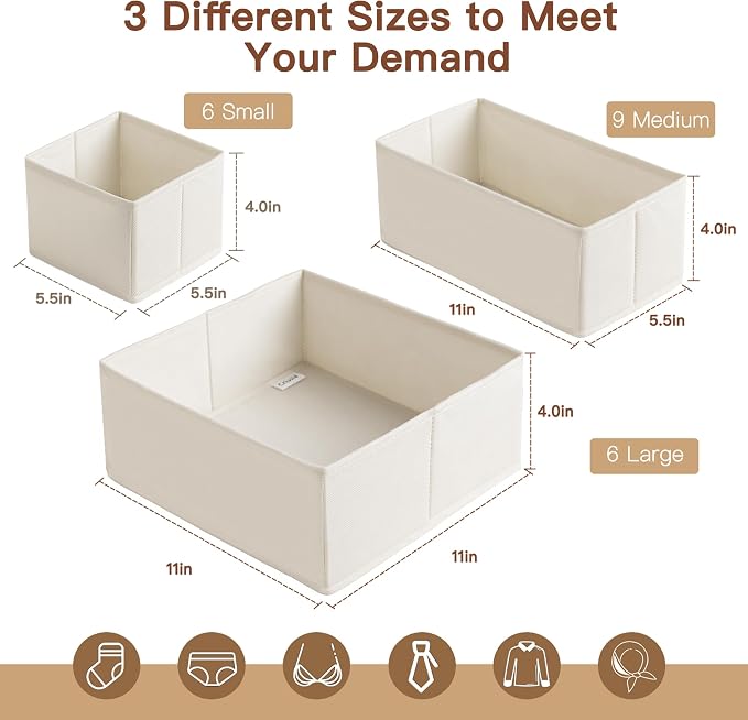 Criusia Drawer Organizer Clothes, 21 Pack Dresser Organizer for Baby Clothes, Underwear, Sock - Foldable Closet Organization and Storage Dividers Bins for Nursery, Bedroom (Oatmeal) - Image 3