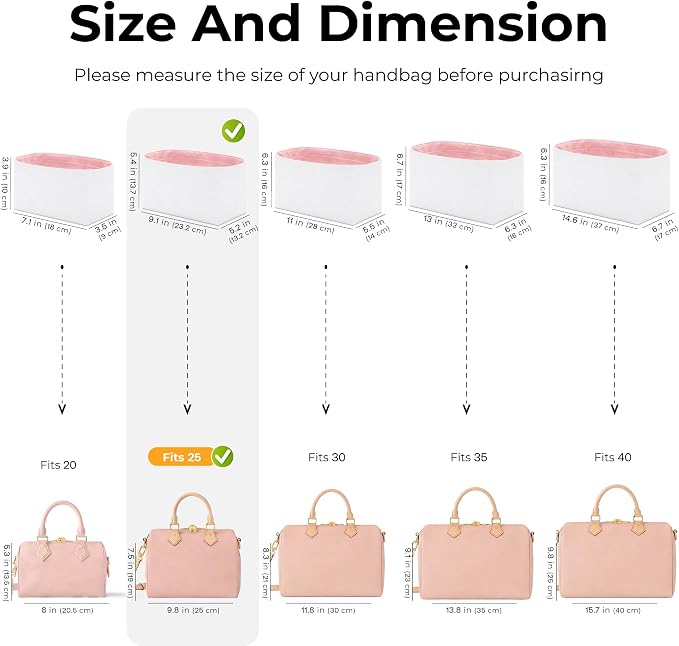 Purse Organizer Insert for LV Speedy25 Handbag, Custom Fit Inside Premium Rose Sakura Lightweight WaterResistant Tote Bag Insert with Cup Holder Accessories - Image 2