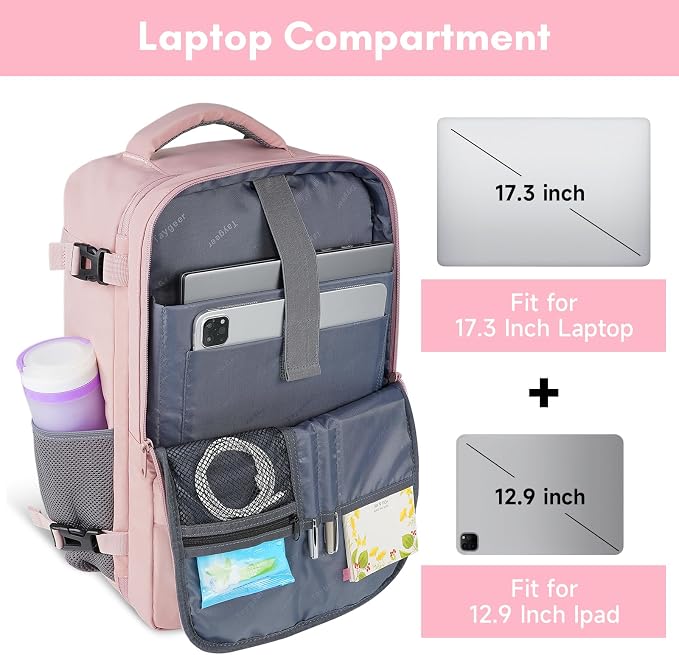 Taygeer Laptop Backpack for Women, TSA Friendly 40l Carry On Mochila | Large Travel Backpack with 17.3" Laptop Compartment, Daypack Business Computer Bag for Office Work Travel Essentials, Pink - Image 5