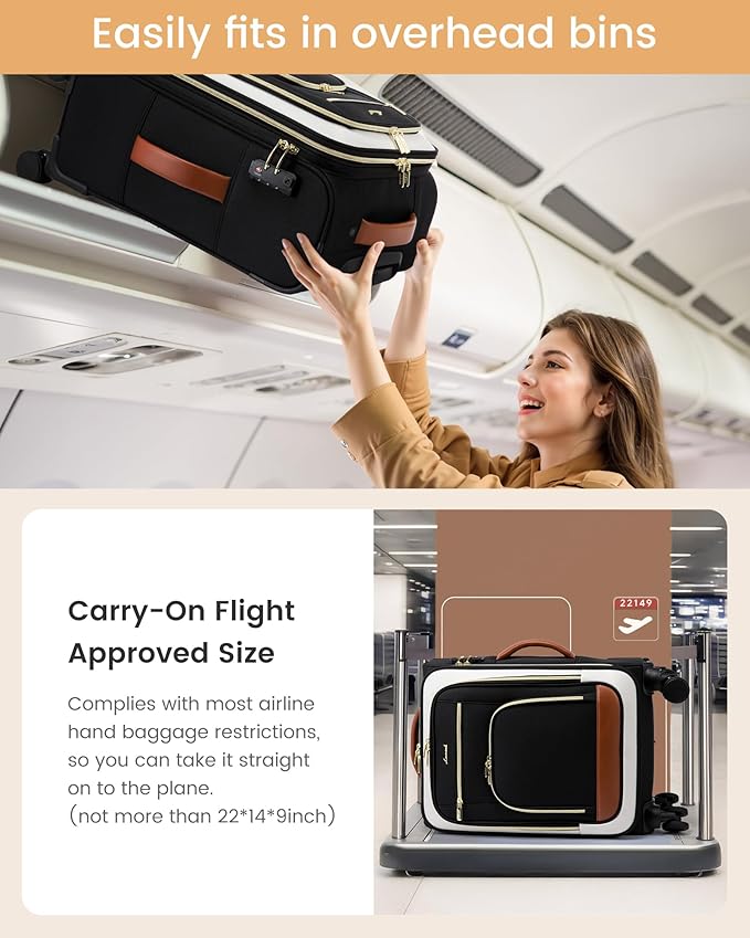 LOVEVOOK Carry on Luggage 22x14x9 Airline Approved with Garment Folder, 22 Inch Large Rolling Suitcase, Spinner Wheels & TSA Lock, Softside Lightweight Underseat Carryon Luggage for Women Travel - Image 6