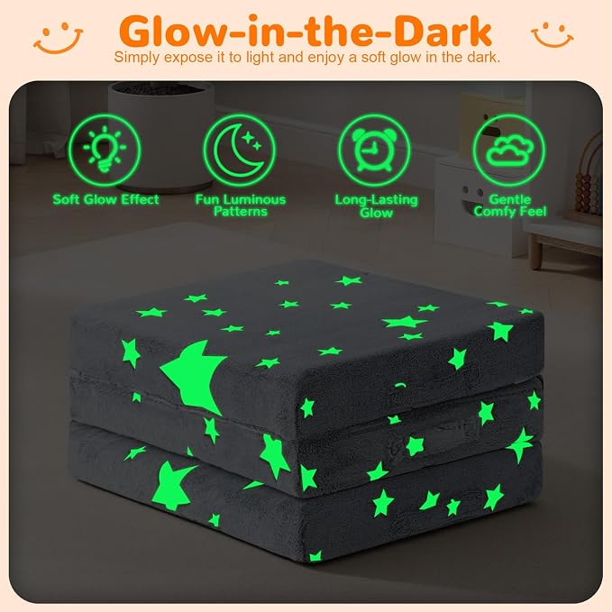 MeMoreCool Glow Star Kids Foldable Floor Mattress Trifold, 63x26 Inch Grey | Glow star trifold mattress for classroom flexible seating, reading, camping - Image 7