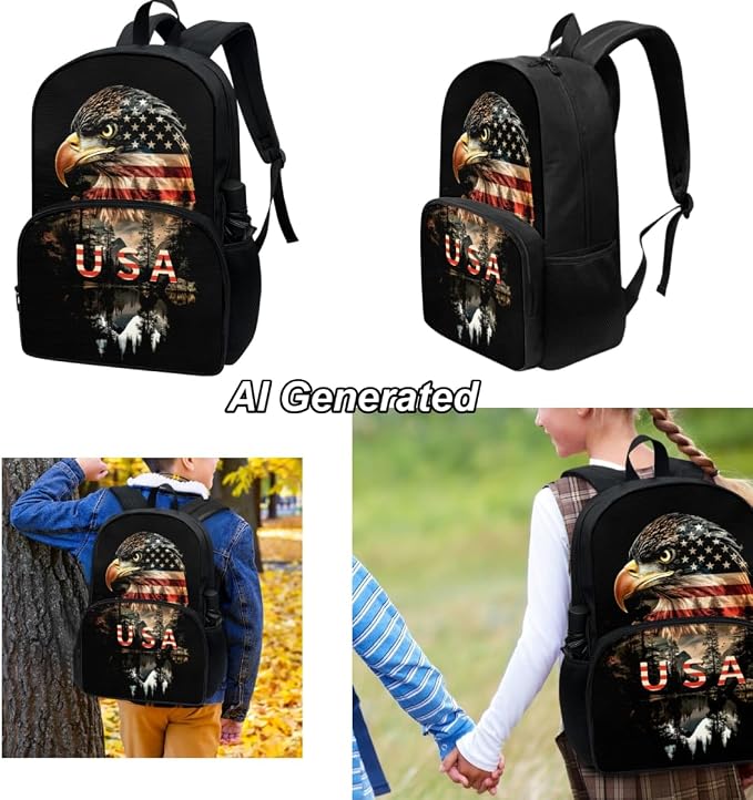 Eagle Kids Bookbag for Boys School Bags for Kids 6-8 with Lunch Bag and Penicl Case Set Toddler Kindergarten Preschool Backpack for School, 3Pcs - Image 3