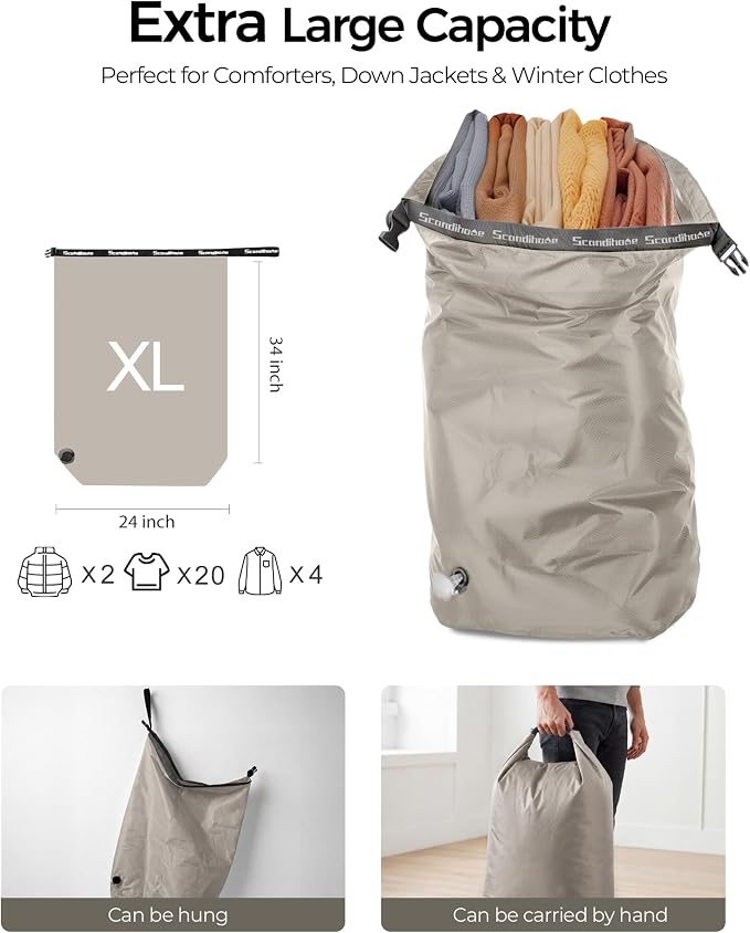 Travel Laundry Bag, Pump-Free Vacuum Compression Dirty Clothes Bag, Extra Large Reusable Waterproof & Washable Laundry Bag, Ideal for Suitcases, Road Trip Essentials, Gray, 1 Pack (XL) - Image 2