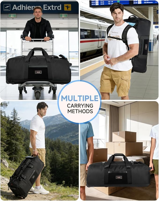 Foldable 120L Rolling Duffle Bag with Wheels | Extra Large Travel Duffle Bag with Shoes Compartment, Backpack Straps Gym Bag for Weekend & Overnight Trips, Camping, Moving | Includes 3 Packing Cubes - Image 4