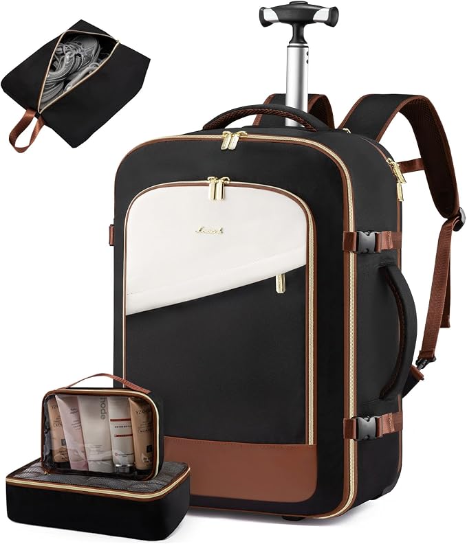LOVEVOOK Rolling Backpack with Wheels, Carry On Luggage for Women Men, 17 Inch Wheeled Travel Backpack 57L Water Resistant, Flight Approved Underseat Luggage Trolley Bag for Business Overnight by LOVEVOOK