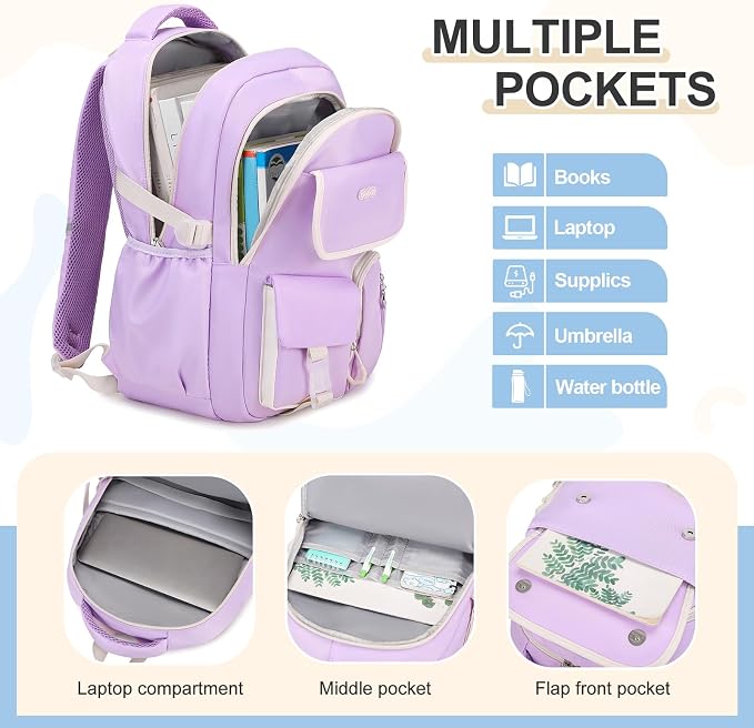 DIGOBAY Backpacks for Girls, 3PCS School Backpack with Lunch Box Pencil Pouch for Teen Girls Kids Elementary Primary Middle High College Daypack School bag Bookbag Set（Purple） - Image 3