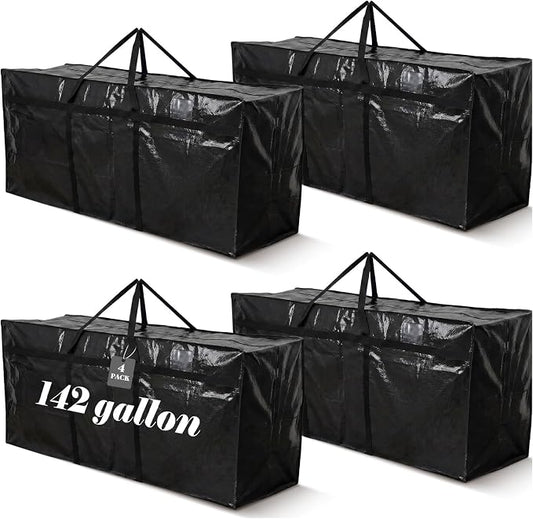 Windyun 4 Pack 142 Gallon Extra Large Moving Bags XXL Heavy Duty Storage Bag with Strong Zipper Handle Jumbo Big Tote Box Foldable for College Dorm Travel Clothes Duffle Blanket Pillow(Black) by Windyun