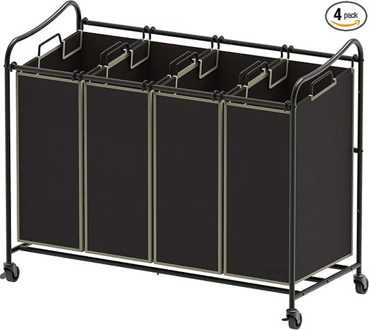 Simple Houseware 4-Bag Heavy Duty Laundry Sorter Rolling Cart, Brown | Removable Bags and Lockable Wheels for Laundry Room Organization by SimpleHouseware