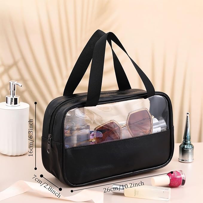 Buryeah 12 Pcs Translucent Makeup Bag Toiletry Organizer for Women Men Waterproof Portable Cosmetic Bag with Hanging Handles Travel Storage Carry Pouch Gifts for Bridesmaid (Black) - Image 2