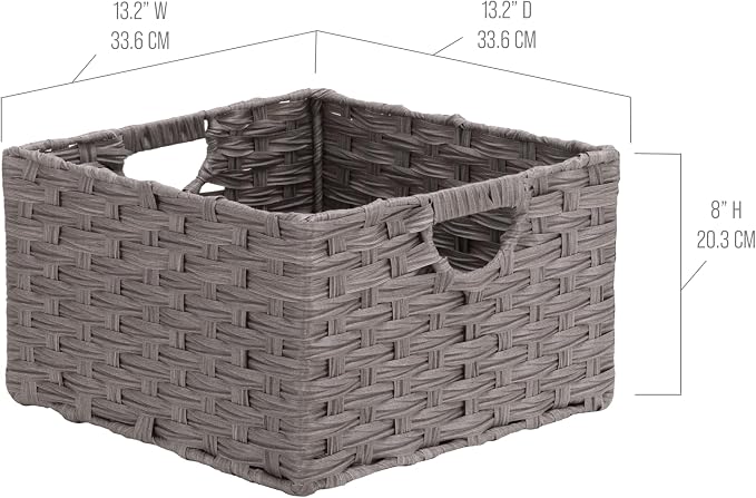 Seville Classics Premium Handwoven Portable Laundry Bin Basket with Carrying Handles, Household Storage for Clothes, Linens, Sheets, Gray, Rectangular (2-Pack) - Image 5