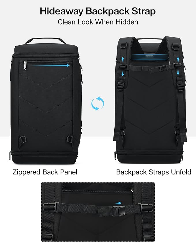 Hanke Duffle Bag for Travel, Dual Expandable 45L-55L Carry On Duffel, 3 In 1 Weekender Tote, Water Resistant Overnight Bag with 15.6" Compartment for Men Women, Black - Image 7