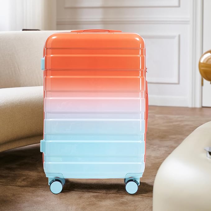 GDFStudio 20/24/28 Inch 3 Piece Hardshell Luggage Set with 360°Spinner Wheels,Lightweight & Waterproof,Polycarbonate Carry On Suitcase with Combination Lock,Retractable Handle,Gradient Blue & Red - Image 2