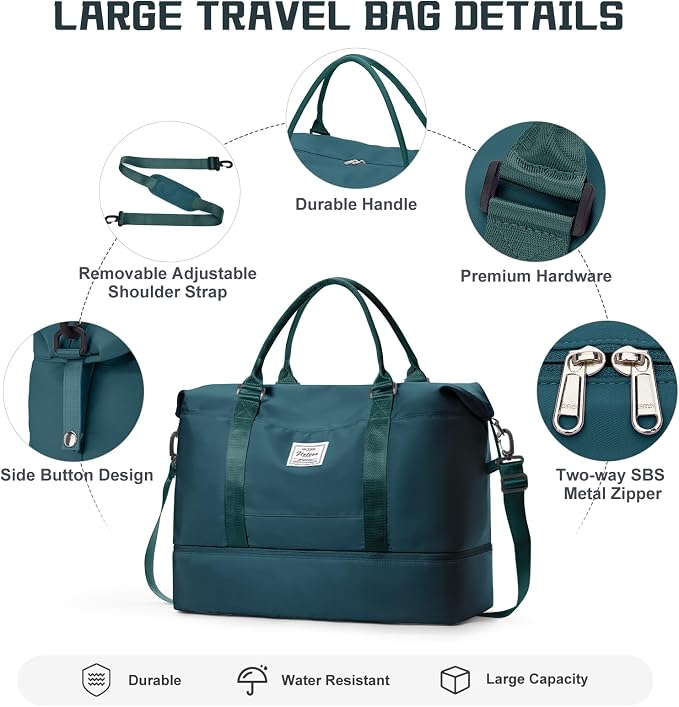 Travel Duffel Bag with Shoes Compartment,Weekender Bags for Women Travel | Overnight Carry-On Bag with Toiletry Bag & Wet Pocket & Trolley Sleeve,Extra Large - Image 5