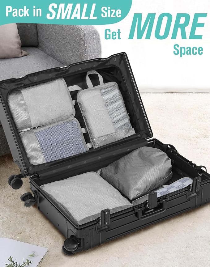 WOOMADA Compression Packing Cubes for Suitcases Travel Essentials 6 Set Rectangle Mesh Expandable Travel Bags Organizer for Luggage - Image 4
