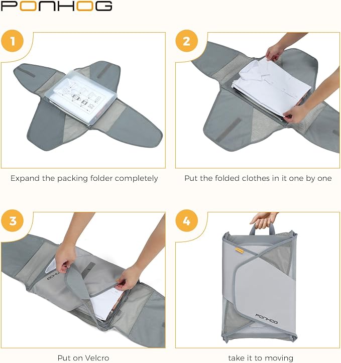 Ponhog Grment Folder for Travel Grey | Original Garment Packing Folder, Foldable Clothes Shirt Bags with Wrinkle-Free Folding Board and Compression Wings - Image 7