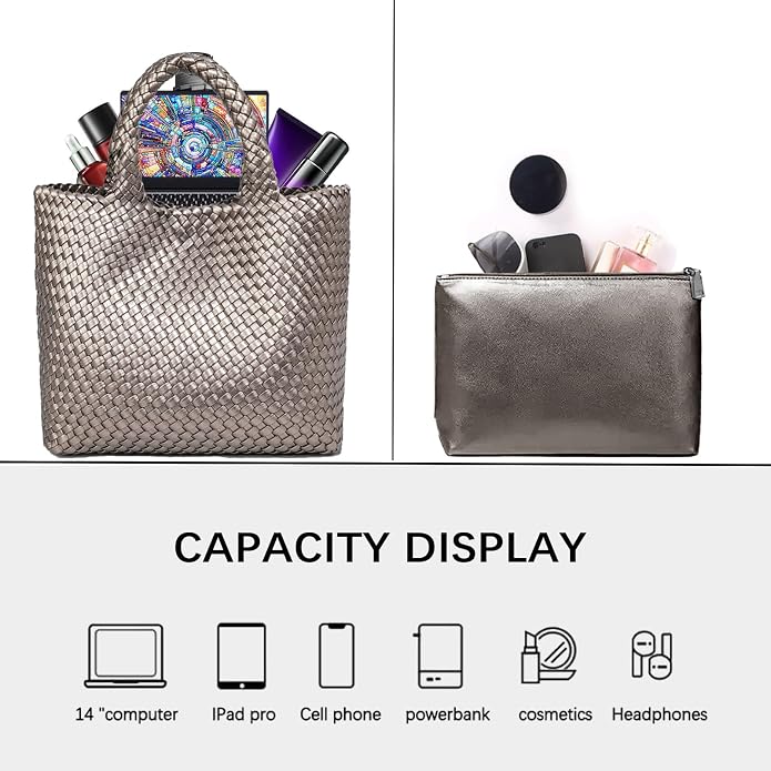 JINMANXUE Fashion Woven Bag Shopper Bag Travel Handbags and Purses Women Tote Bag Large Capacity Shoulder Bags - Image 5