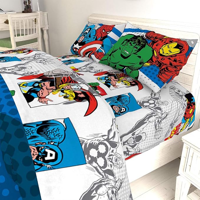 Jay Franco Kids Sheet Set with Fitted, Flat Sheets & Pillow Cover - Ultra-Soft Bedding with Pillowcase for Room Decor, White - Avengers, 4 Piece Full - Image 7