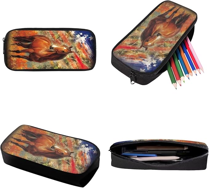 Patriotic American Flag Horse Print Children's Schoolbag Set Independence Day, Lightweight Knapsack Set with Lunch Box and Pen Bag, Large Durable Backpack Set for Primary and Middle School - Image 7