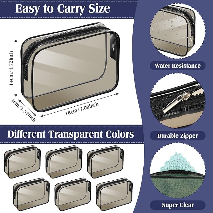 60 Pcs Clear Makeup Bags Bulk Travel Toiletry Bag 7 x 5.5 x 1.6 Inch PVC Zipper Pouch Waterproof Plastic Cosmetic Case Portable Organizer for Women Summer Bathroom (Dark Black) - Image 2