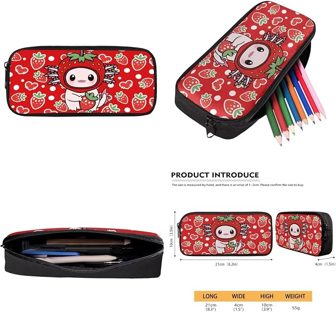 Axolotl Kids Backpack with Lunch Box for Girls Set of 4 School Bags for Girls 7-10 10-12 Strawberry Cute Elementary School Backpack for Travel Hiking Gym Small Daypack Purse - Image 7