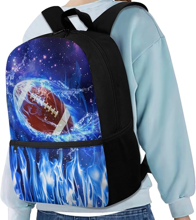 Galaxy Football Backpack for Boys Kids Backpack with Lunch Box Water Bottle Pouch and Soft Pencil Case 4PCS Set Bookbag with Front Pocket for School 17 inch Large Capacity School Bag for Girls - Image 2
