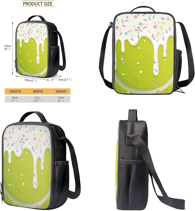 Tennis Drip Sprinkle Ice Cream Print Durable Schoolbag Set for Boys, Large Lightweight Backpack Set with Reusable Lunch Bag Pen Bag for Teenager Girls School Bookbag Set, Green - Image 6
