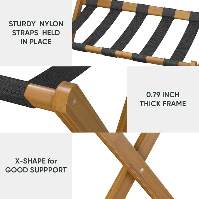 Smart FENDEE Luggage Rack, Folding Luggage Rack for Guest Room, Walnut Bamboo Suitcase Stand Holds up to 131 lb, Luggage Stand with Storage Shelf for Hotel, Bedroom (1 Pack) - Image 5