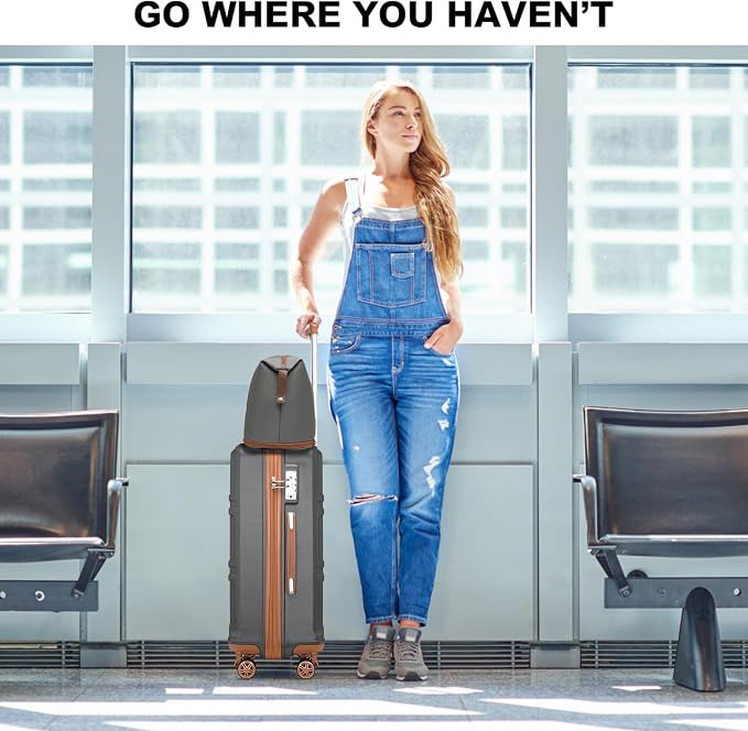 Kono Luggage Set 4 Piece Carry On Hardside Luggage with Spinner Wheels | Lightweight PC+ABS Carry On Suitcase with TSA Lock Apricot Grey - Image 7