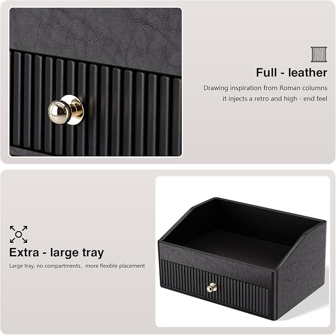 LADSTAG Vanity Organizer,Leather Skin Organizers with 1 Drawer&Tray,Large Capacity Black Vanity Organizers and Storage for Lipstick,Bedroom,Bathroom,Mothers Day Gifts,Gift for Women - Image 5