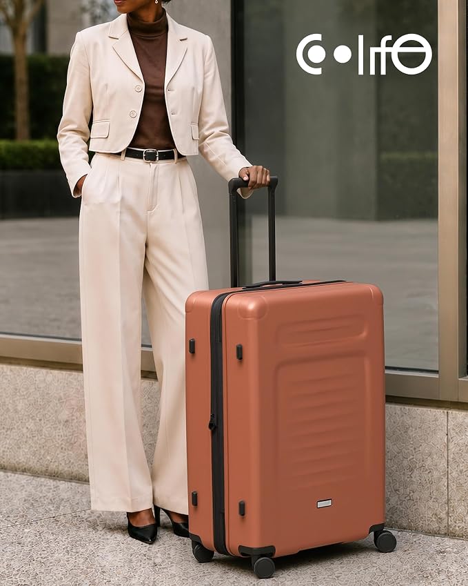Coolife Checked Suitcases Luggage: Large Travel Luggage with Spinner Wheels Expandable Hardside Suitcases with TSA Lock,29 Inch Orange - Image 9