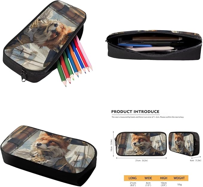 17 Inch Animal Print School Backpack And Lunch Box Set for Kids Lightweight Funny Pirate Fox Backpack for Boys Girls Sturdy School Bag with Insulated Lunchbox Pencil Case Student Bookbag - Image 6
