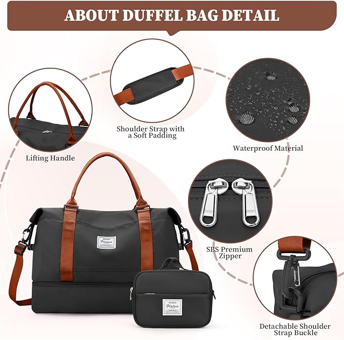 Weekender Bags for Women, Carry-On Overnight Travel Duffel Bag | Travel Bag with Shoes Compartment & Toiletry Bag, Extra Large - Image 6