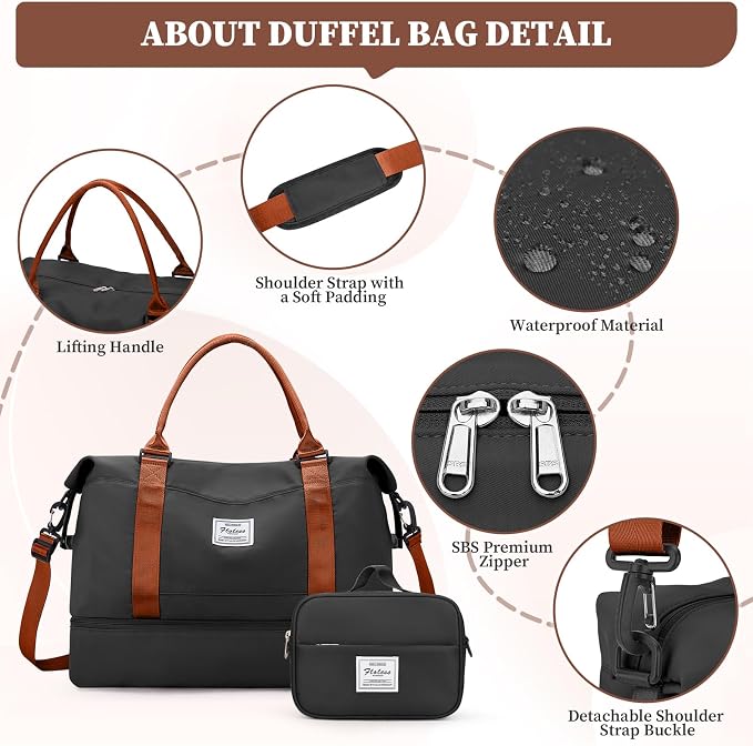 Weekender Bags for Women, Personal Item Travel Bag with Shoes Compartment | Overnight Travel Duffel Bag with Toiletry Bag, Airplane Friendly Carry-On Bag with Wet Pocket & Trolley Sleeve,Medium - Image 7