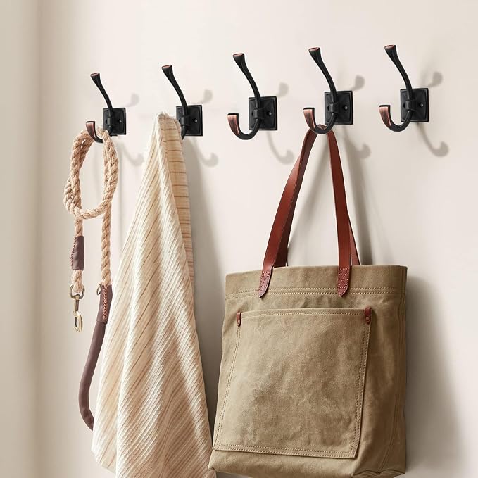 Large Wall Hooks 2 Pack Oil Rubbed Bronze Coat Hooks Hardware Towel Hooks for Hanging Coats 4.35 Inch Double Robe Hooks Wall Mounted with Screws for Key, Towel, Bags, Cup, Hat - Image 4