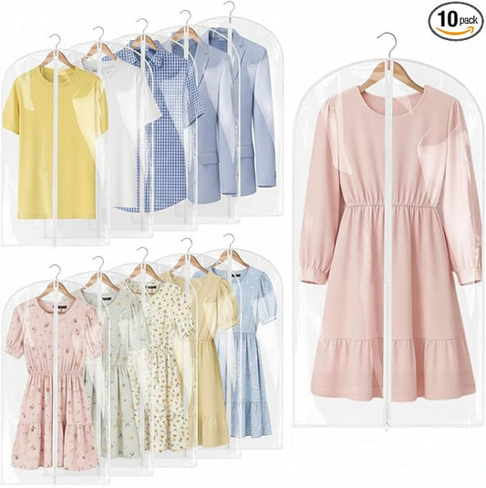 Amylove 10 Pcs 24 x 40 Inch Garment Bags Bulk Hanging Clothes Storage Covers for Closet Organization Dustproof Long Dress Bag Set for Wedding Dresses Gowns Coats Travel Suit (Transparent) by Amylove