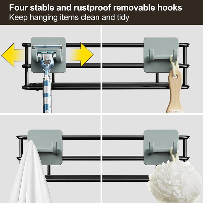 Orimade Adjustable Anti-slip Hanging Shower Caddy over Shower Head,Rustproof Bathroom Hanging shower Organizer with 4 Hooks for Razor,No Drilling Shower shelves Storage Rack,Black 4 Tier - Image 7