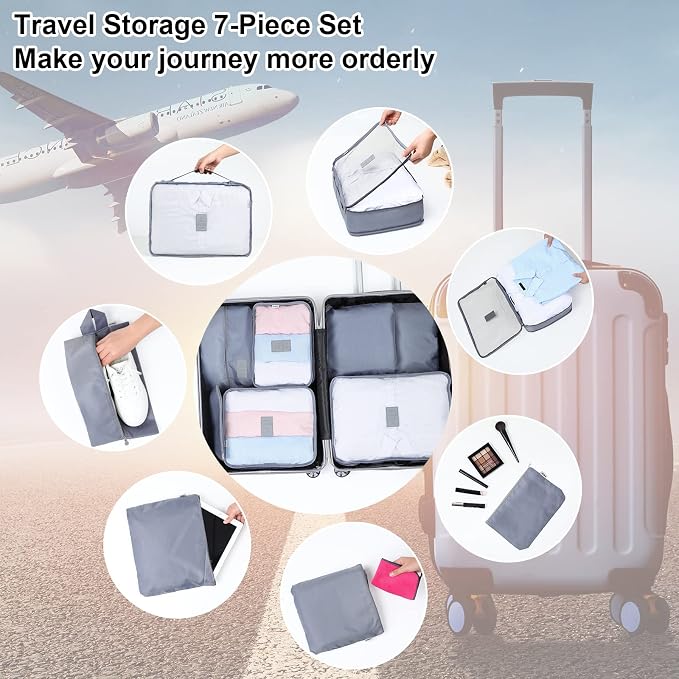 AiQInu Set of 7 Waterproof Travel Organiser Packing Cubes Organizer, Shoe Bag, Luggage Bags - Image 3