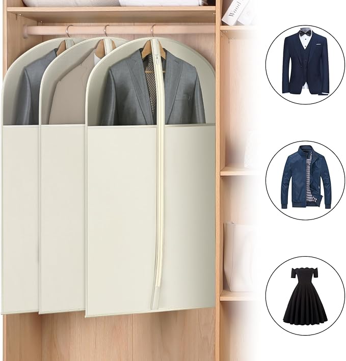 Univivi Suit Bags for Closet Storage, 40" Garment Bags for Hanging Clothes, Garment Bag for Travel and Storage with Large Visible Window for Suit Coat, Jacket, Sweaters (Set of 6), Biege - Image 5