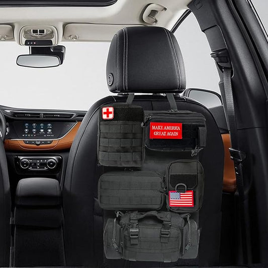Tactical Car Seat Back Organizer,Tactical Molle Seat Back Organizer with 5 Detachable Molle Pouch,Velcro Label Can Be Removed,Universal Fits for Car Truck Jeep Vehicle by Unknown
