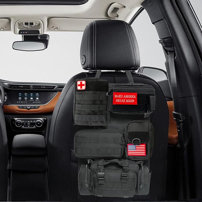 Tactical Car Seat Back Organizer,Tactical Molle Seat Back Organizer with 5 Detachable Molle Pouch,Velcro Label Can Be Removed,Universal Fits for Car Truck Jeep Vehicle by Unknown