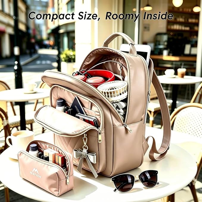 MATEIN Small Backpack Purse for Women, Mini Bookbag, 2pcs Sets, Champagne | Casual Daily Handbags Shoulder Bag, Waterproof Fashion Cute Backpack, Ladies Girls Daypack, for Travel Work School College - Image 4