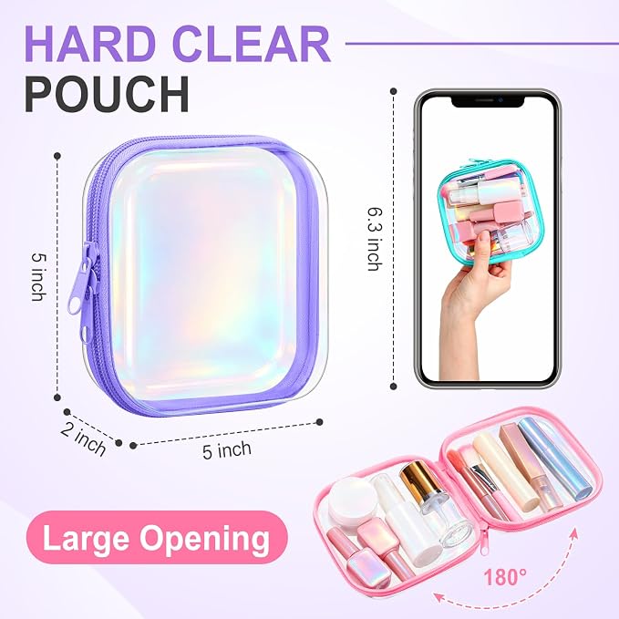 Sanwuta 6 Pcs Clear Hard Zipper Case Plastic Zipper Pouches Transparent Makeup Bag Pencil Case Pouches Toiletry Diaper Bag for Travel Toy Storage Organizer Bins(Holographic,5 x 5 x 2 Inch) - Image 2
