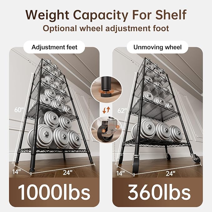 Golpart 5 Tier Shelves Storage Shelf Wire Closet Bathroom Organizers Metal Pantry Kitchen Garage Shelving Unit Laundry Room Organization Home Rack Net Basket Black with Wheels 14”D X 24”W X 61.2”H - Image 9